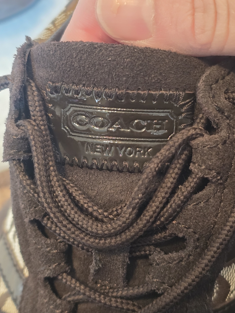COACH New York REMONNA Brown Logo Shoes Sneakers Beige Canvas Suede Lace Up 8.5M - Picture 7 of 9